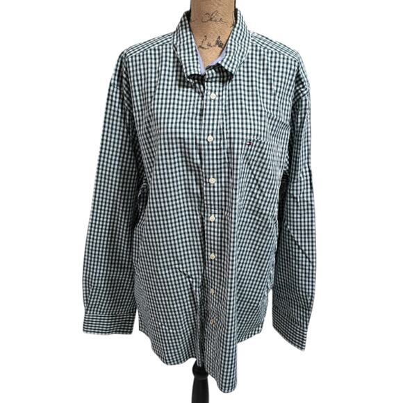 Tommy Hilfiger Green Checkered Plaid Classic Fit Mens Button Down Shirt Size XXL - Picture 2 of 8